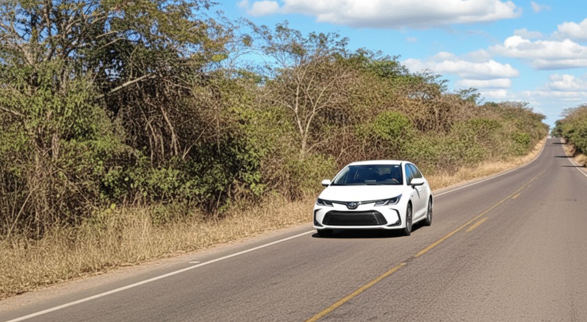 Carro transitando pela rodovia AL-101 Norte com vista para o mar a caminho de Paripueira
